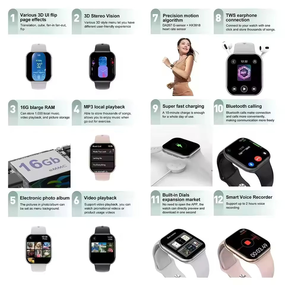 Smartwatch serie 10 con pantalla 2.2 pulgadas negro